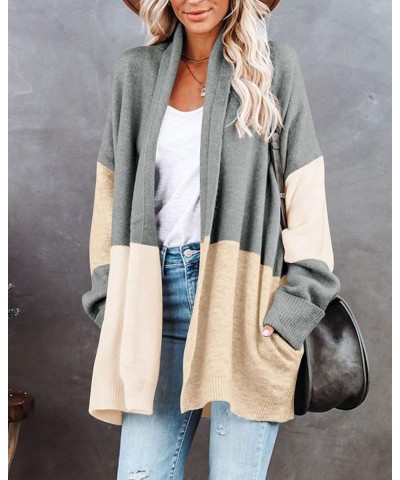 Women's Cable Knit Open Front Long Sleeve Cardigan with Pockets Grey B $16.45 Sweaters