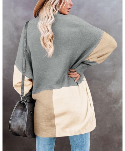 Women's Cable Knit Open Front Long Sleeve Cardigan with Pockets Grey B $16.45 Sweaters