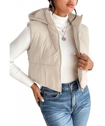 Women's Zip Up Hooded Vest Solid Collar Puffer Coat Casual Lightweight Sleeveless Hoodies Apricot $7.50 Vests