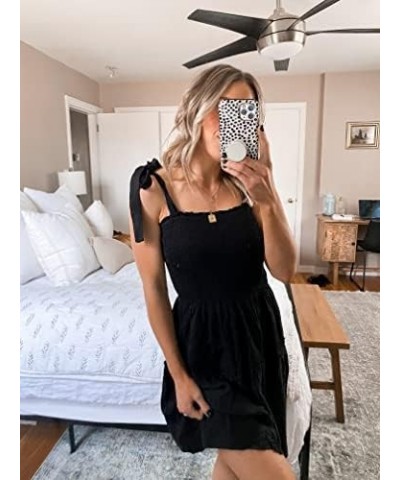 Women's Summer Spaghetti Strap Sleeveless Square Neck Ruffle A Line Swing Mini Dress Black $20.25 Dresses