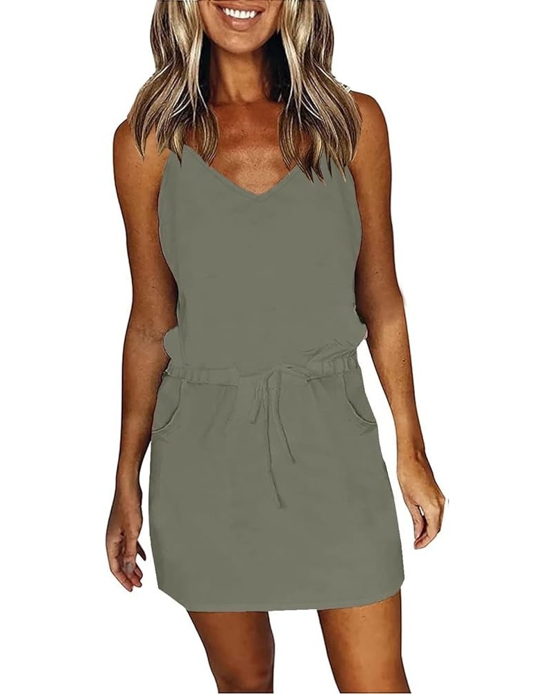 Summer Dress for Women Strapless Beach Cover Ups Boho Sundress Mini Dress Drawstring Waist with Pockets 47army $13.95 Dresses