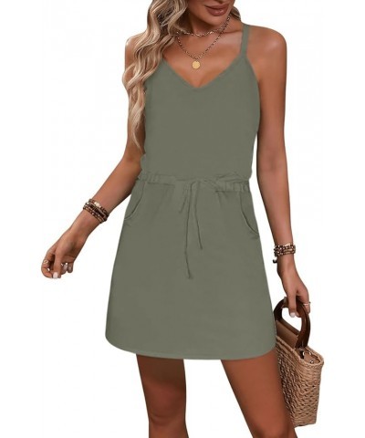 Summer Dress for Women Strapless Beach Cover Ups Boho Sundress Mini Dress Drawstring Waist with Pockets 47army $13.95 Dresses