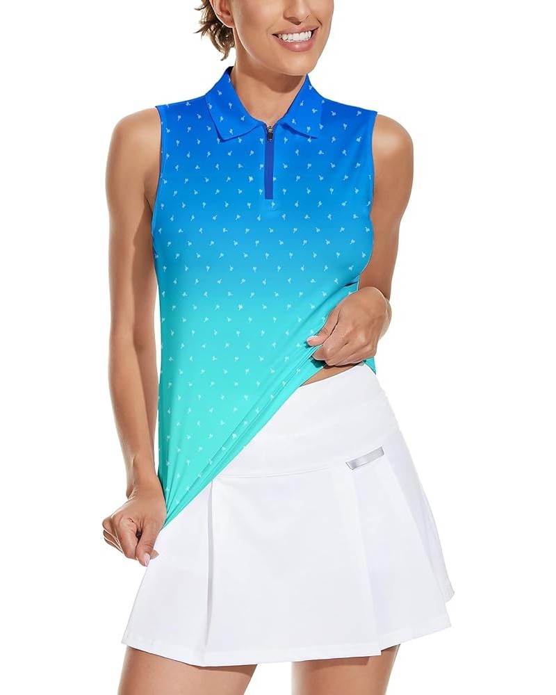 Womens Sleeveless Golf Shirt Moisture Wicking Athletic Golf Tank Top Printed Polo Tennis Shirts (XS-3XL) 2-gradient Blue $16....