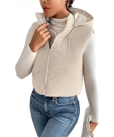 Women's Zip Up Hooded Vest Solid Collar Puffer Coat Casual Lightweight Sleeveless Hoodies Apricot $7.50 Vests