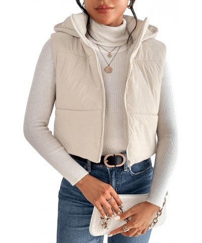 Women's Zip Up Hooded Vest Solid Collar Puffer Coat Casual Lightweight Sleeveless Hoodies Apricot $7.50 Vests