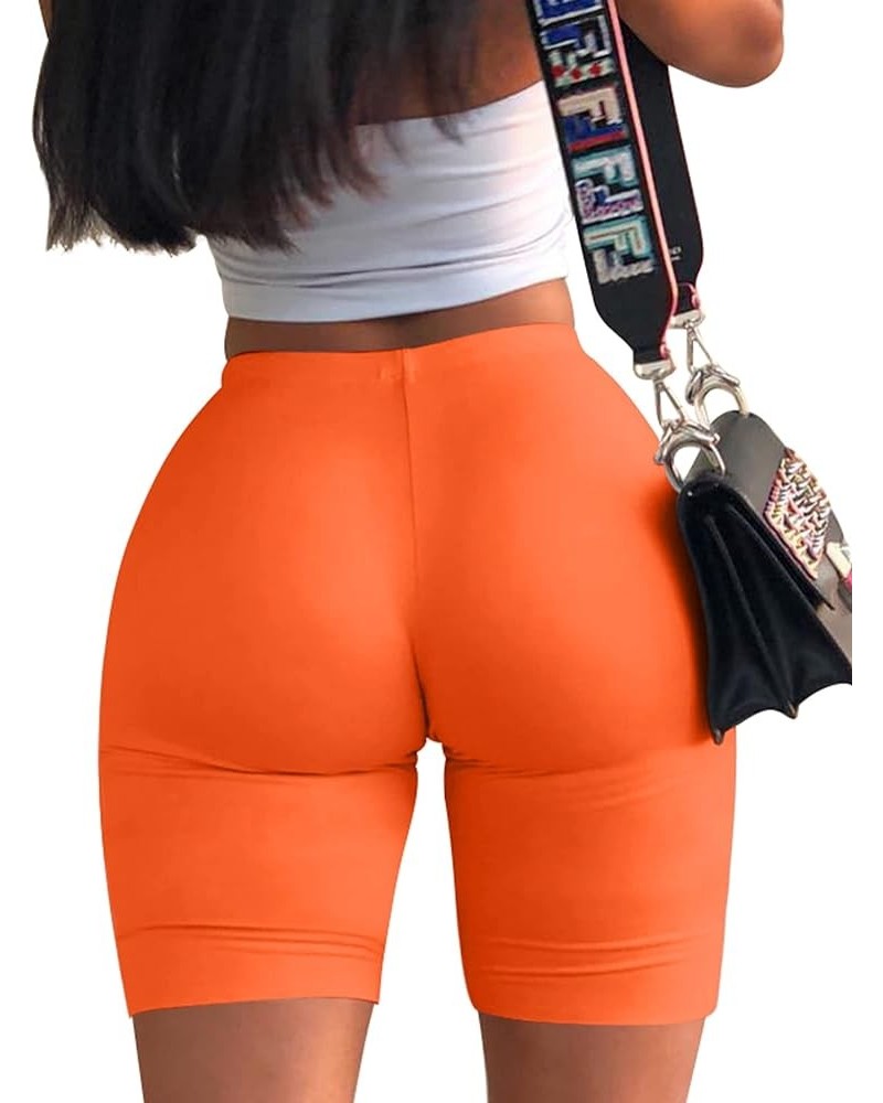 Women's Biker Shorts High Waisted Sexy Workout Gym Athletic Shorts Orange $11.19 Activewear