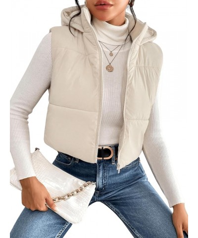 Women's Zip Up Hooded Vest Solid Collar Puffer Coat Casual Lightweight Sleeveless Hoodies Apricot $7.50 Vests