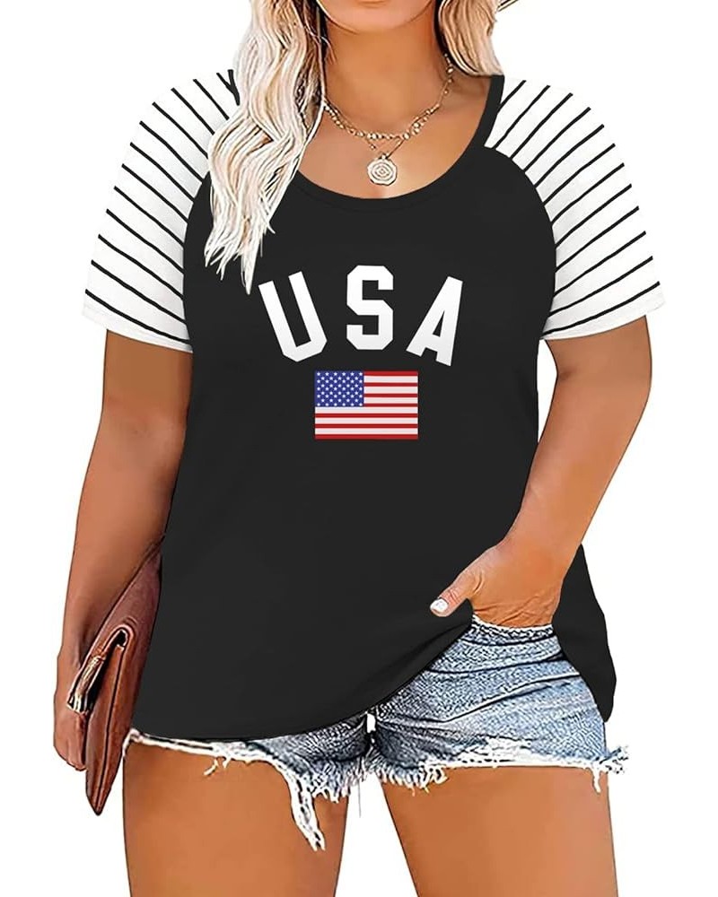 Women's Plus Size Tops Striped Raglan Tee Shirts Casual Tunics Blouses 07_black_dl04 $12.90 Tops