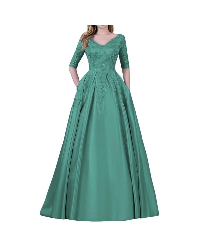 Mother of The Bride Dresses for Wedding Satin Lace Appliques Formal Evening Dress Long Wedding Guest Dresses for Women Jade $...