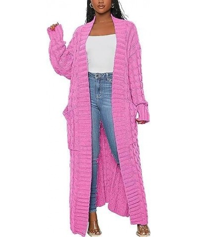 Women's Cable Knit Maxi Cardigan Long Cardigan Sweater Open Front Chunky Knitwear Coat with Pockets 01pink $22.08 Sweaters