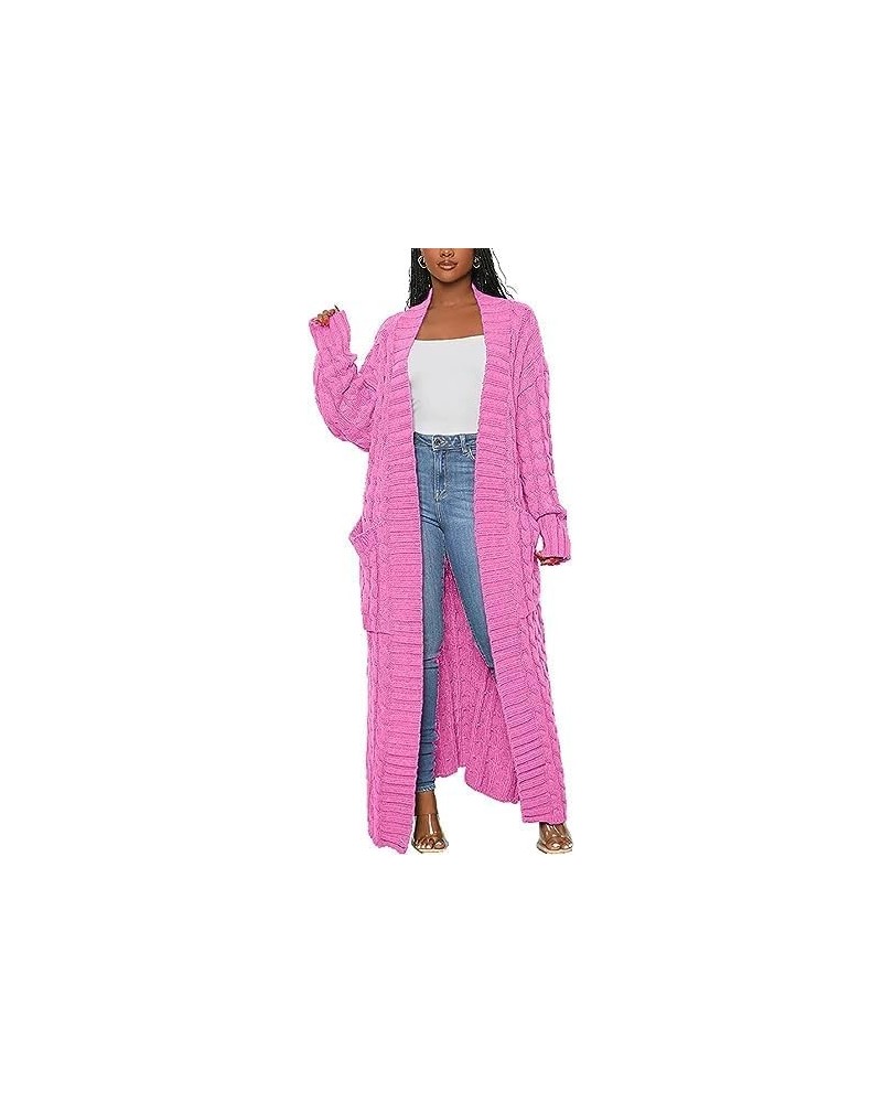 Women's Cable Knit Maxi Cardigan Long Cardigan Sweater Open Front Chunky Knitwear Coat with Pockets 01pink $22.08 Sweaters