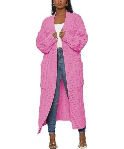 Women's Cable Knit Maxi Cardigan Long Cardigan Sweater Open Front Chunky Knitwear Coat with Pockets 01pink $22.08 Sweaters