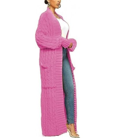 Women's Cable Knit Maxi Cardigan Long Cardigan Sweater Open Front Chunky Knitwear Coat with Pockets 01pink $22.08 Sweaters