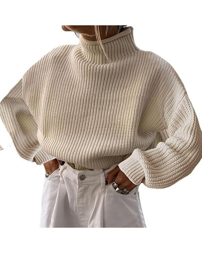 Women's Turtleneck Sweater Long Sleeve Oversized Ribbed Knit Pullover Sweater Jumper Top Apricot $17.86 Sweaters