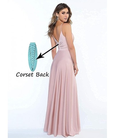 Bridesmaid Dresses Long Satin V Neck Formal Wedding Party Evening Prom Gowns with Slit… Peacock $29.31 Dresses