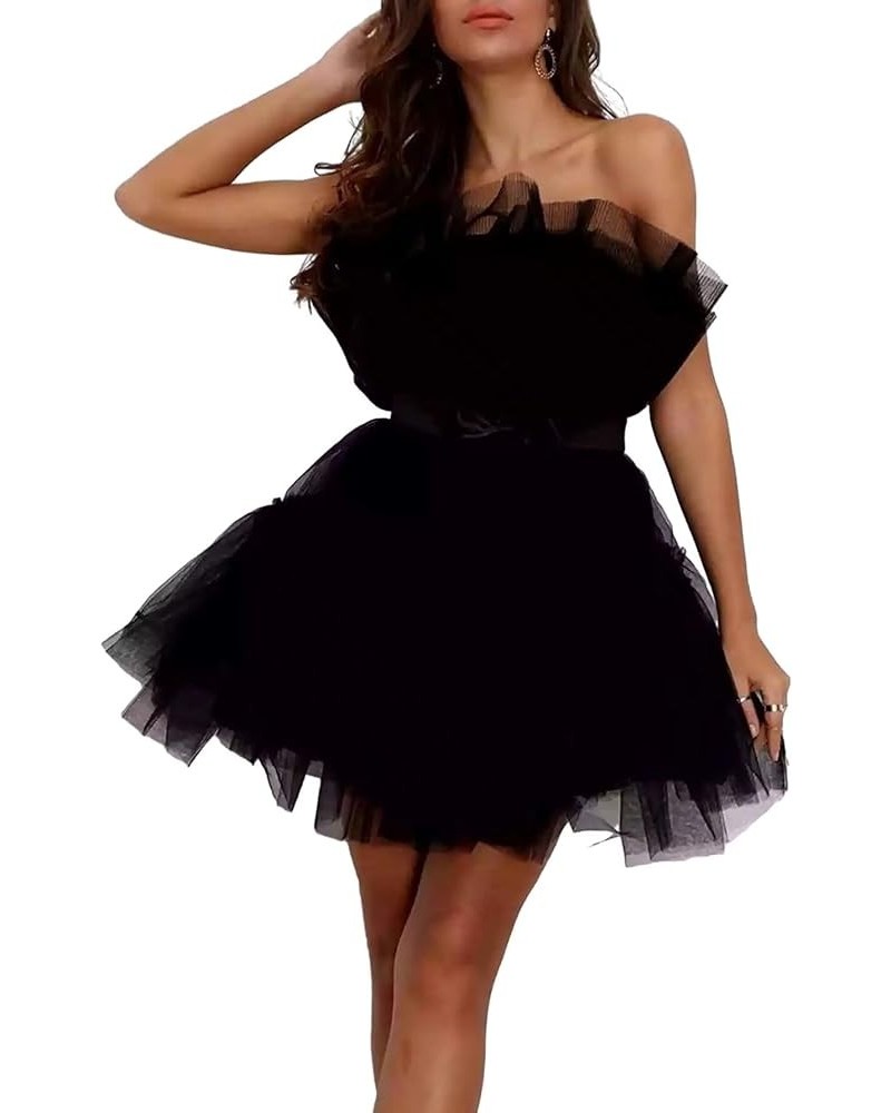 Women's Short Puffy Prom Dress Strapless Tulle Homecoming Dresses Mini Cocktail Party Poofy Tutu Gowns Black $31.00 Dresses