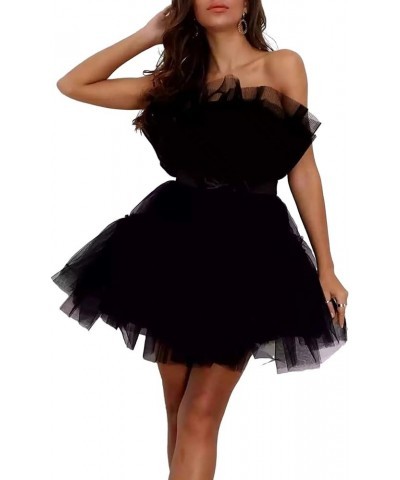 Women's Short Puffy Prom Dress Strapless Tulle Homecoming Dresses Mini Cocktail Party Poofy Tutu Gowns Black $31.00 Dresses