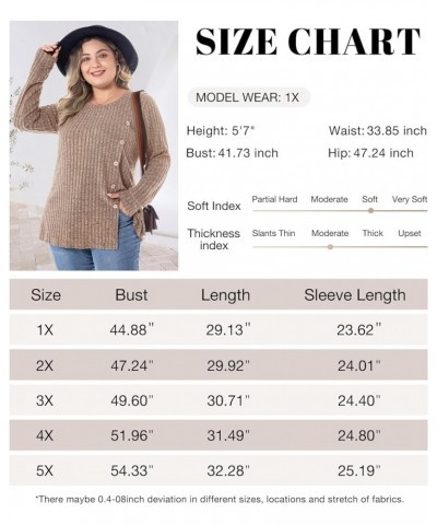 Women Plus Size Sweater Casual Plus Size Tops Long Sleeve Crewneck Loose Tunic Tops for Leggings Buttons Front V2-khaki $14.8...