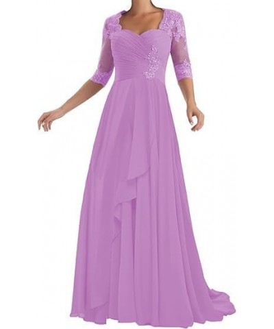 Long Mother of The Bride Dresses with Sleeve Chiffon Lace Applique A-Line Formal Evening Dresses Wedding Guest Lilac $45.37 D...