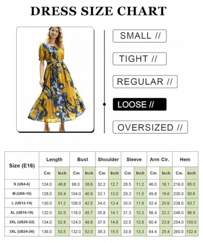 Women's 2023 Summer Casual Square Neck Floral Dress Ruffle Puff Short Sleeve Belted Maxi Dress with Pockets E16 E16 as Pictur...