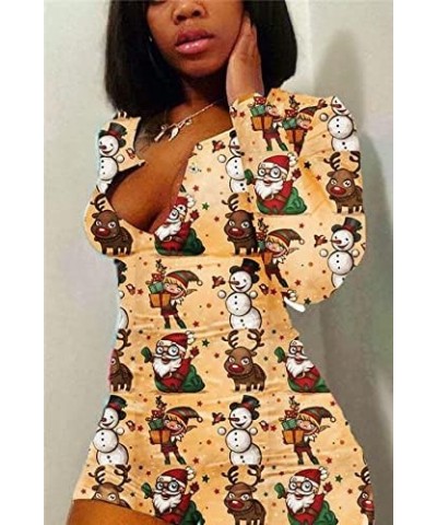 Womens Christmas Romper Pajamas One Piece Printed Bodycon Jumpsuit Shorts Sexy One Piece Pjs Overall Yellow Santa $9.17 Sleep...