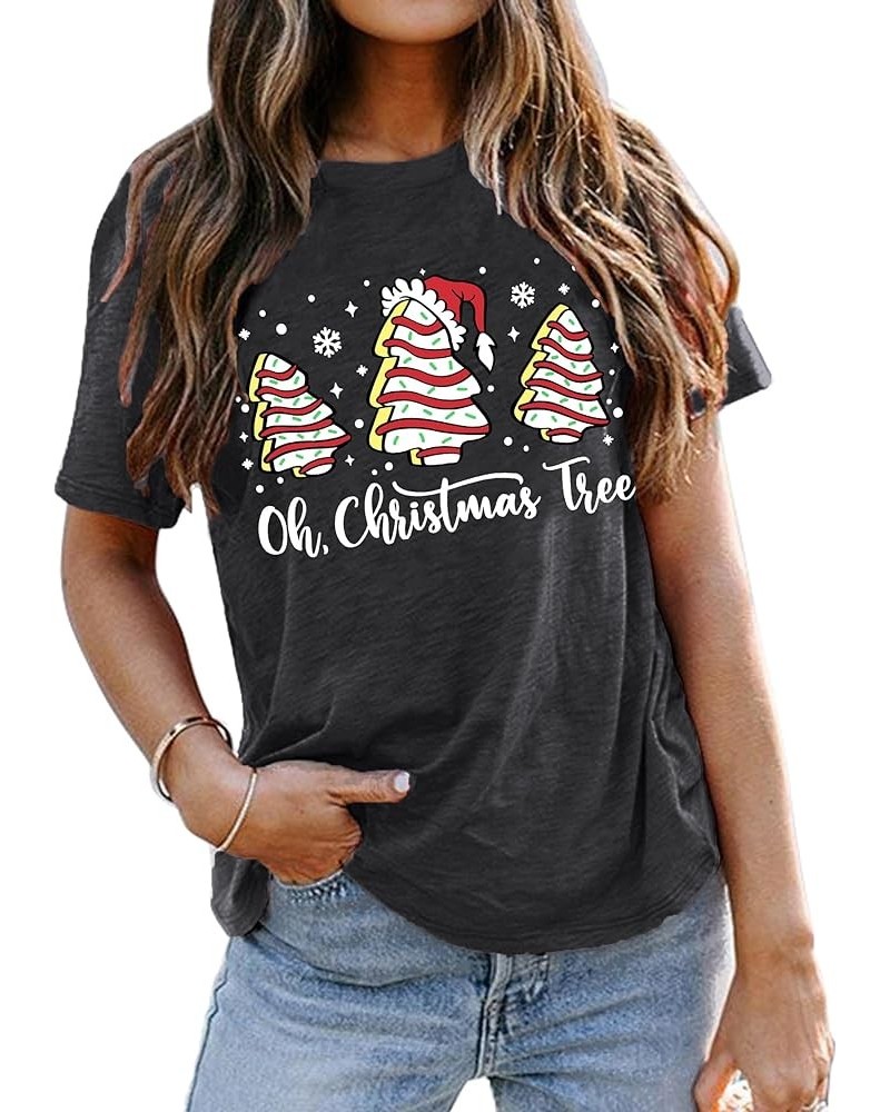 Christmas Shirts Women Oh Christmas Tree Graphic Tees Xmas Letter Printed Short Sleeve Holiday Tops Darkgrey $11.16 Tops