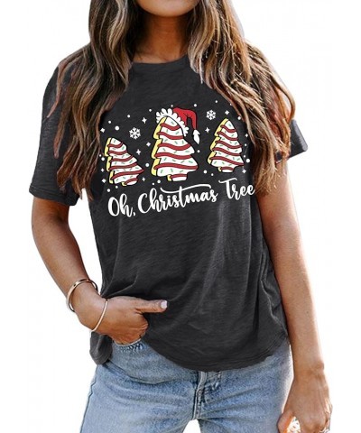 Christmas Shirts Women Oh Christmas Tree Graphic Tees Xmas Letter Printed Short Sleeve Holiday Tops Darkgrey $11.16 Tops