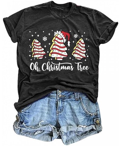 Christmas Shirts Women Oh Christmas Tree Graphic Tees Xmas Letter Printed Short Sleeve Holiday Tops Darkgrey $11.16 Tops