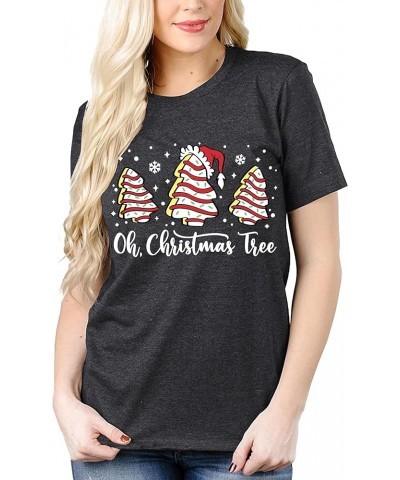 Christmas Shirts Women Oh Christmas Tree Graphic Tees Xmas Letter Printed Short Sleeve Holiday Tops Darkgrey $11.16 Tops