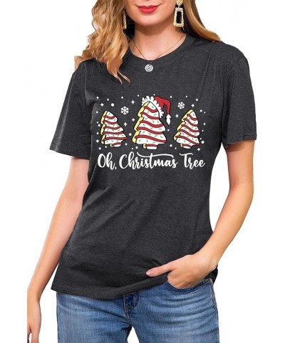 Christmas Shirts Women Oh Christmas Tree Graphic Tees Xmas Letter Printed Short Sleeve Holiday Tops Darkgrey $11.16 Tops