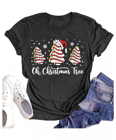 Christmas Shirts Women Oh Christmas Tree Graphic Tees Xmas Letter Printed Short Sleeve Holiday Tops Darkgrey $11.16 Tops