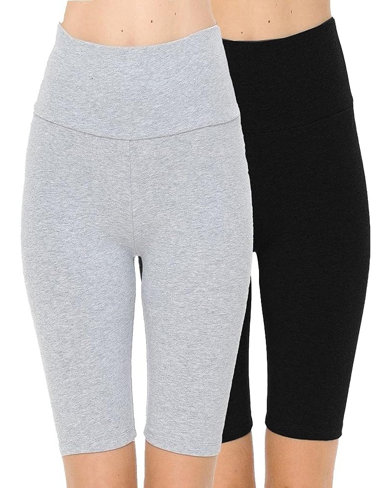 Women Workout Athletic High Waist Knit Yoga Leggings Bike Shorts Black/Hgrey $8.37 Others