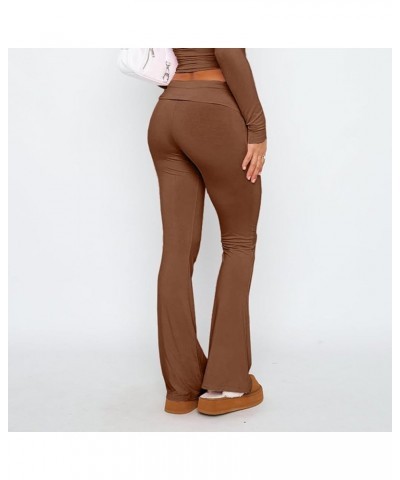 Low Rise Cotton Leggings for Women Comfy Flare Fold Over Yoga Pants Gym Leggings Bell Bottom Workout Leggings L004- Brown $7....