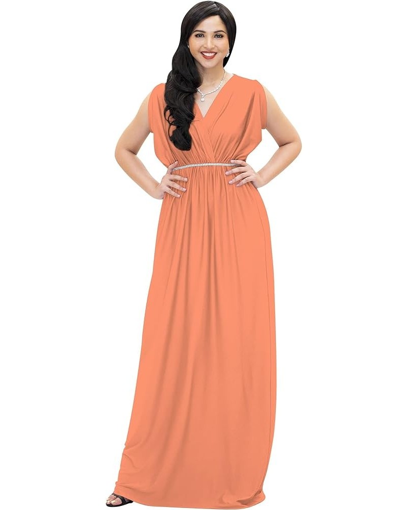 Womens Long Dolman Sleeve Wrap V-Neck Maternity Bridesmaid Maxi Dress Coral / Pink Peach $20.98 Others