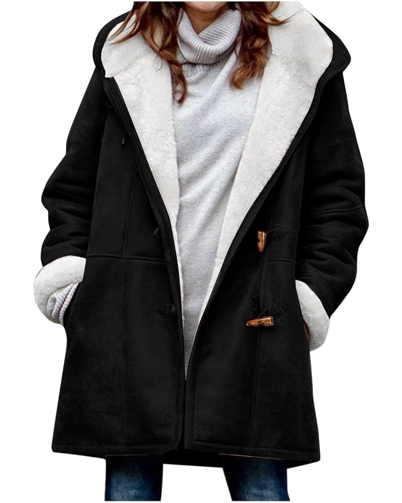 Women Fall Clothing 2023 Women's Trench Coat Winter Cardigan Zipper Casual Solid Hooded Sweatshirt Plus Size Coats 2-black $1...