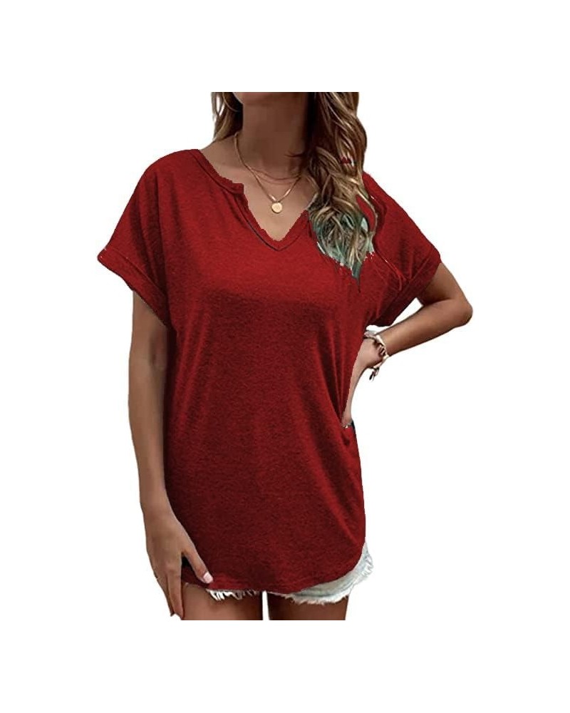 Women's T-Shirts V-Neck Dandelion Print Short Sleeve Casual Tee Tops Cute Graphic Shirts Solid Color Blouse B-red02 $10.79 T-...