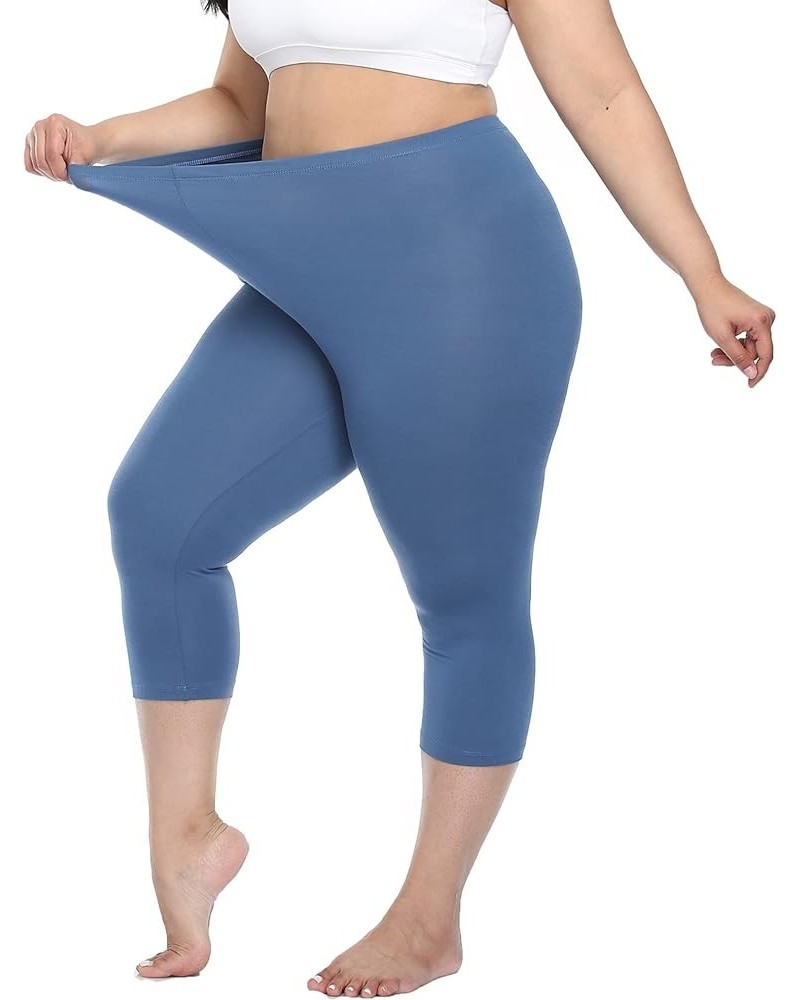 Women's Plus Size Capri Leggings Lightweight Soft Crop Leggings Basic Capris Yoga Pants Grey Blue $10.33 Leggings