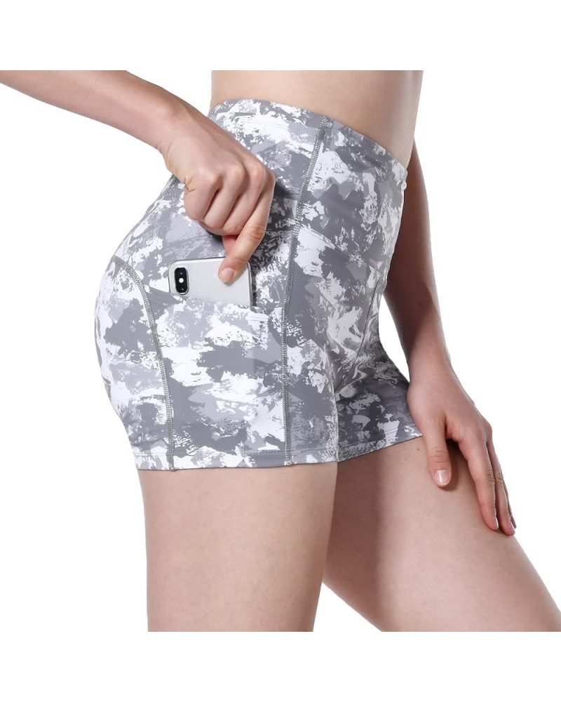 Women's 2'' Inseam High Waist Biker Yoga Shorts with 4 Out Pockets 2" White & Grey Mixed Splinter Camo Medium $8.54 Activewear