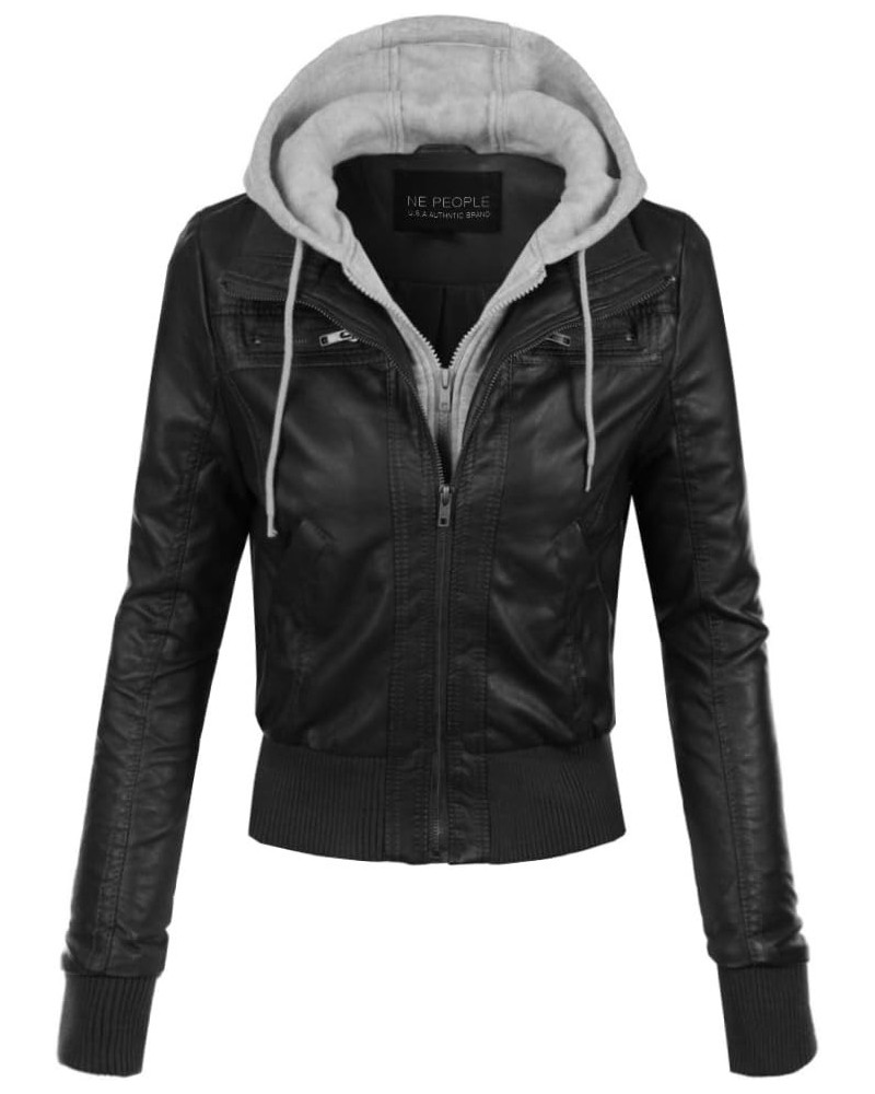 Women's Premium Fitted faux leather Zip Up Moto Jacket Newj66-blackdarkheathergray $15.65 Coats