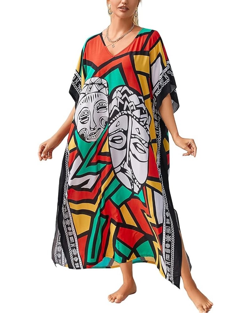 Women's Bohemian Kaftan Maxi Loungewear Oversized Nightgown Homewear Beach Cover Up Dress A White Red Green $17.09 Swimsuits