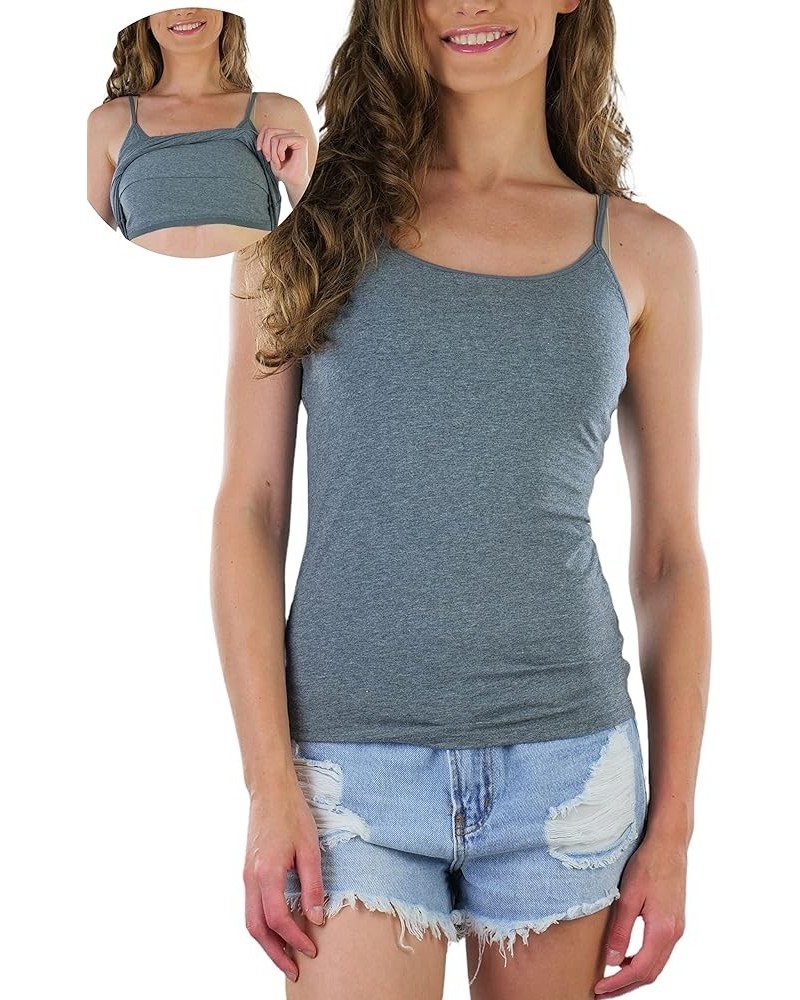 Women's Adjustable Spaghetti Strap Cropped Cami with Shelf Bra Heather Grey $8.61 Tanks