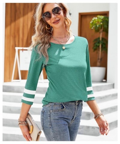 Women's 3/4 Sleeve T-Shirt Round Neck Striped Tunic Tops Loose Casual Blouse Light Green $15.89 Tops