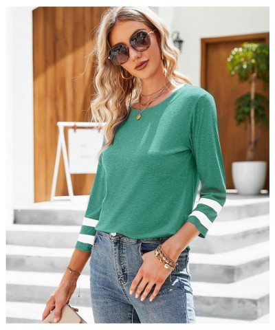 Women's 3/4 Sleeve T-Shirt Round Neck Striped Tunic Tops Loose Casual Blouse Light Green $15.89 Tops