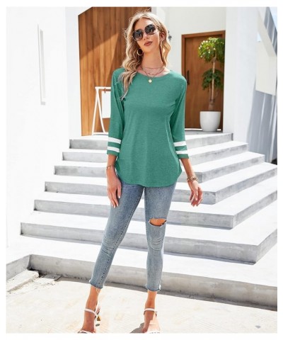 Women's 3/4 Sleeve T-Shirt Round Neck Striped Tunic Tops Loose Casual Blouse Light Green $15.89 Tops