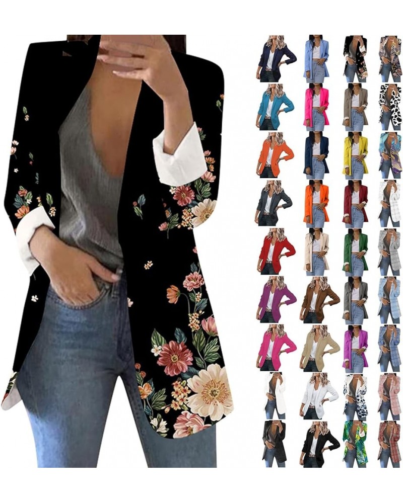 Blazer Jackets for Women Long Sleeve Open Front Blazer for Work Casual Elegant Business Fashion Jacket Plus Size Coat A Black...