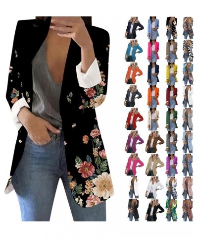 Blazer Jackets for Women Long Sleeve Open Front Blazer for Work Casual Elegant Business Fashion Jacket Plus Size Coat A Black...