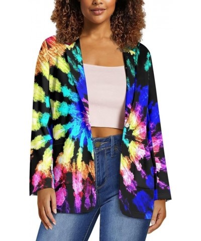 Women's Fall Spring Long Sleeve Blazer Jackets with Pockets Loose Fit Work Casual Outerwear 2023 Trendy Colorful Tie Dyed-2 $...