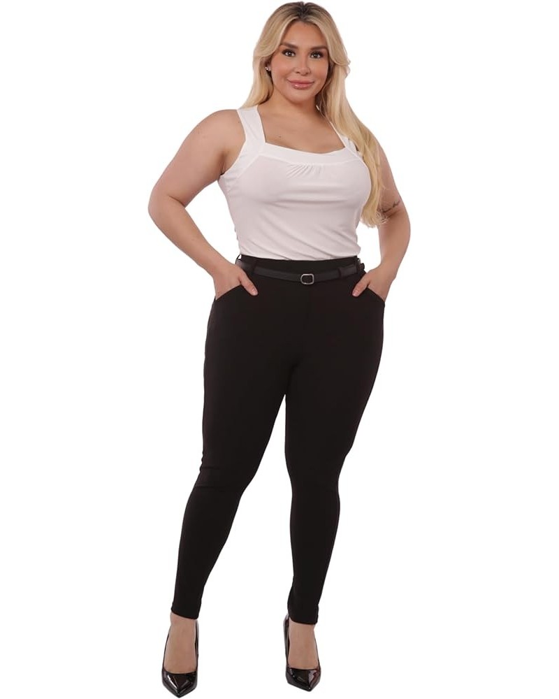 Womens Plus Size Skinny Pants Slim Fit Trousers Treggings Pull-On Pants Leggings Fauxleatherbelt:solid:black $10.05 Leggings