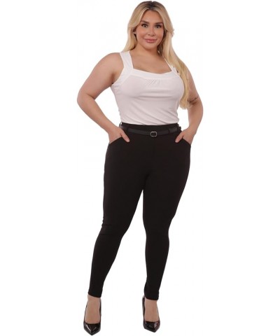 Womens Plus Size Skinny Pants Slim Fit Trousers Treggings Pull-On Pants Leggings Fauxleatherbelt:solid:black $10.05 Leggings