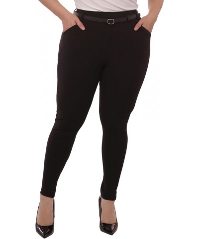 Womens Plus Size Skinny Pants Slim Fit Trousers Treggings Pull-On Pants Leggings Fauxleatherbelt:solid:black $10.05 Leggings